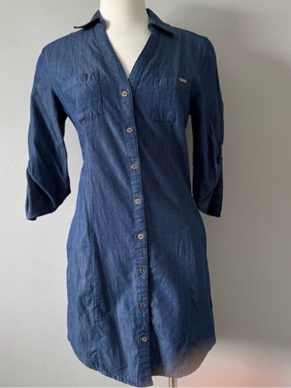 Guess Blue Long Sleeve Denim Dress Small Y2K